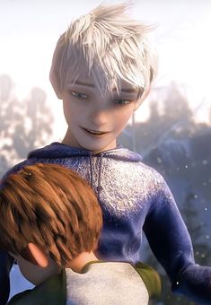 an animated image of two children hugging each other