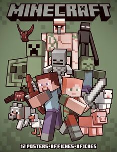 an image of some minecraft characters on a green background