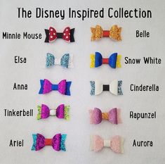 the disney inspired collection includes small bows and glittered hair clips for children to wear on their own headbands