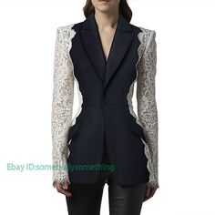 Womens Lapel Collar Slim Fit Blazer Coats Lace Patchwork Long Sleeve Suit Jacket   Color:Black Size:S-XL Material:Polyester        Payment 1. Payment must be made within 7 days of auction closing (Unpaid dispute will automatically open when item is not paid in 7 days). 2. PLEASE NOTE: SHIPPING&HANDING DOES NOT INCLUDE DUTIES, LOCATL TAXES OR ANY OTHER IMPORTATION FEES. 3. Please list your special requests (color, packages, value of declaration, etc.) in the EBAY NOTES SECTION when you make payment Shipping 1. We Ship to Worldwide 2. We ship your orders within 5 business days after the payment cleared. 3. Item shipped from China via china Post Airmail, reach most of the countries within 3 to 5 weeks. 4. Delivery time depends on destination and other factors, it may takes up to 25 days. If y Luxury Fitted Suits With Shawl Collar, Cheap Trendy Blazer With Lapel Collar, Luxury Custom Fit Blazer In Suiting Fabric, Luxury Unstitched Formal Suit With Suit Collar, Slim Fit Blazer, Lace Blazer, Straight Clothes, Mode Abaya, Slim Fit Blazers