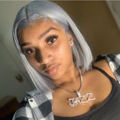 Human Hair Lace Front Bob Wig Grey Color Straight Style - Prosp Hair Shop Grey Hair Texture, Gray Bob, Lace Frontal Bob, Grey Bob, Wigs Short, Bob Lace Front Wigs, Silver Grey Hair, Deep Wave Hairstyles, Short Straight Hair