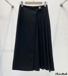 Olivia Mark - High-Waisted Pleated Midi Skirt with Thick Fabric for Warmth and Elegance Layered Mini Skirt, White Pleated Skirt, Skirt With Buttons, Half Skirt, Performance Wear, Denim Midi Skirt, Thick Fabric, Pleated Midi Skirt, Types Of Skirts