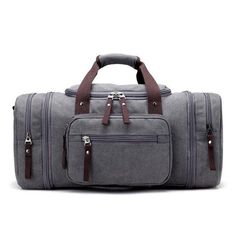 ITEM DETAILS   Type of sports: Fitness 
Material: Canvas 
Color : Black/Gray/Coffee/Khaki/Blue 
Style : Fashion gym Sport bags 
Gym Bags Type : Sports Duffles 
Size: 54*24*26CM/ 21.26" *9.45"*10.23"      ITEM OVERVIEW  The Extra Large Travel Canvas Duffle Bag is a must-have for any frequent traveler. Made with high-quality cotton canvas material, this bag is durable and long-lasting. The bag features a spacious main compartment that can hold all your clothes, shoes, and other travel essentials. It also has multiple pockets for organizing your smaller items like phones, wallets, and passports. The bag comes with sturdy handles and an adjustable shoulder strap for easy carrying.   
Suitable size: 21.3" (54 cm) x 10.2" (26 cm) x 9.4" (24 cm), multi-pocket design on the side for easy storage Canvas Duffle Bag Men, Duffle Bag Men, Mens Duffle Bag, Waterproof Messenger Bag, Canvas Weekender Bag, Canvas Duffle Bag, Laptop Travel Bag, Canvas Travel Bag, Travel Canvas