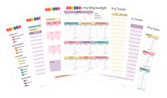 three planner pages with different colors and numbers on them, including one for each month