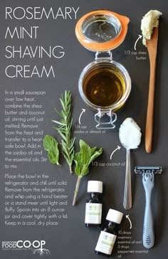 Mint Oatmeal Shaving Cream Recipe, Gifts For Dad Diy, Rosemary Diy, Diy Shaving Cream, Diy Kosmetik, Aroma Therapy, Shave Cream, Herbal Recipes, Diy Body Care