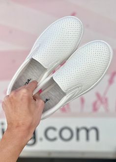 We LOVE a crisp white sneaker! Our Macey Slip Ons are SO comfortable and fit like a dream! All white, super cushy, and texturing on top! Must have for Spring and Summer! Fit: True to size. If between sizes, you can size down. These are wide foot friendly! White Slip, All White, Best Brand, Slip Ons, Cute Shirts, Love A, White Sneaker, Cowhide Leather, A Dream