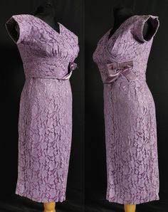 Smart Vintage Fashion 1950s Purple Lace Cocktail Dress - Etsy Fashion Cocktail Dress, Vintage Fashion 1950s, Lace Cocktail Dress, Fashion 1950s, Old Dresses, Large Bow, Under Dress, Purple Lace, Cocktail Dress Lace