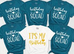 "Matching Birthday Party Shirts,Custom Birthday Group Shirts,Birthday Squad Shirts,Birthday Crew Shirt for Women,Birthday Celebration Gift ----- How To Order ----- 1-) Please, check and review all the photos. 2-) Choose your t-shirt size and color. *Different styles of shirts may have different shades of same color choice due to different manufacturer brands. *For this reason, we recommend you to match shirts from the same styles if you want precisely matching colors (ex. Unisex, V-necks, Toddle Birthday Sleepover Shirts, Birthday Party T Shirt Ideas, Bday Shirts For Group, Sleepover Squad Shirt, Birthday Tshirt Ideas Women Group, Birthday Squad Shirts Boys, Birthday Party Tshirts Ideas, Matching Family Birthday Shirts, Birthday T Shirts Ideas For Family