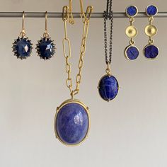 Deep royal blue and opulent gold make a perfect match in these lithe triple drops. 18k & 14k green gold Lapis lazuli Circles are graduated in size from 6mm (1/4") in diameter to 8mm (5/16") diameter Earrings hang 1 1/16" from the ear Luxury Royal Blue Jewelry, Elegant Sapphire Jewelry With Natural Stones, Yellow Gold Lapis Lazuli Cabochon Jewelry, Blue Tanzanite Teardrop Jewelry, Timeless Oval Cabochon Jewelry, Classic Lapis Lazuli Yellow Gold Jewelry, Classic Yellow Gold Lapis Lazuli Jewelry, Luxury Lapis Lazuli Cabochon Jewelry, Classic Yellow Gold Jewelry With Lapis Lazuli