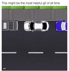 an overhead view of two cars on a road with the caption'this might be the most helpful of all time '