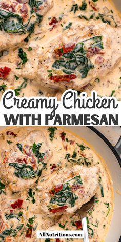 creamy chicken with parmesan sauce in a skillet