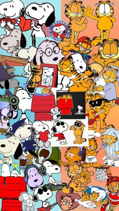 a bunch of cartoon characters are grouped together