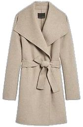 Cozy Wool Outerwear For Spring, Cozy Long Coat For Work, Cozy Long Coat For Workwear, Chic Wrap Outerwear For Work, Beige Wool Coat With Shawl Collar For Fall, Spring Solid Wrap Outerwear, Cozy Wrap Outerwear For Spring, Beige Shawl Collar Wool Coat For Fall, Fall Workwear Outerwear With Shawl Collar