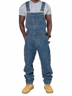 Multi-Pocket Washed Effect Loose Denim Jumpsuit Shopvhs.com Overalls Men Fashion, Men In Overalls, Workwear Men, Overalls Jumpsuit, Overalls Casual, Overalls Denim, Overalls Fashion, Overalls Men, Casual Man