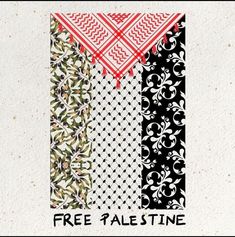 four different patterns with the words free alestine on them in black, white and red