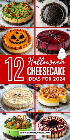 twelve halloween cheesecake ideas for the year to be decorated with pumpkins, jack - o'- lanterns and more