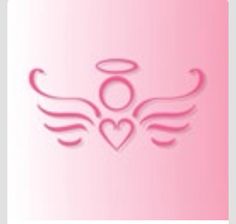 a pink background with angel wings and a heart in the center on top of it