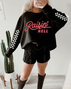 unisex fit black crewneck sweater Puff Vinyl Sweatshirt, Crewneck Design Ideas, Real Estate Fashion, Cricut Clothes, Puff Vinyl, Boutique Designs, Rocker Chick, Crewneck Design, Black Crewneck