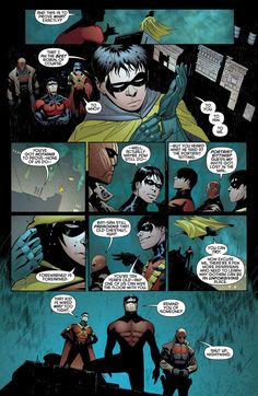 a comic page with batman and catwoman in the background, one is talking to another person