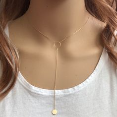 Description: 14k Solid Gold Hawley St, Circle And Small Disk Lariat Necklace Metal Type: 14k Solid Gold, Not Plated Or Filled. Metal Color: Yellow Gold Or Rose Gold Or White Gold Type Of Stone: No Stone. Measurement: 18" In Length. Circle: 11.5 Mm X 11.5 Mm X 1 Mm. Drop: .5mm X .5mm, 4 Inches. Disc: 7 Mm X 7 Mm X .5 Mm Approximate Weight: 2.22 Gram(S). 26517 Modern Adjustable 14k Gold Necklace, Yellow Gold Lariat Drop Necklace In Fine Jewelry Style, 14k White Gold Lariat Necklace With Adjustable Chain, 14k Gold Lariat Necklace With Delicate Chain, White Gold 14k Lariat Necklace With Adjustable Chain, White Gold Lariat Necklace For Gift, Adjustable Fine Jewelry Necklace, Elegant Yellow Gold Y-shape Jewelry, 14k Gold Lariat Necklace Fine Jewelry