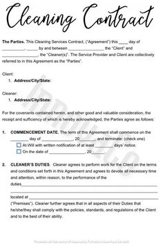 the cleaning contract is shown in this document