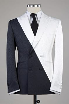 Modern black and white double-breasted pointed collar slim-fit men's suit | Bradymensuit Black And White Suit, Modern Suits, Black And White Jacket, Dress Suits For Men, Prom Suits, Fashion Suits For Men, Fit Men, Mens Fashion Suits, Well Dressed Men