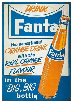 an orange drink advertises that it is the real orange flavor in the big big bottle