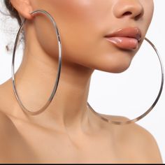 Unique Find Brand New Fashion Nova Favorite Pair Hoop Earrings - Silver Oversize Hoop Earring Medium Width Metal Flat Bottom Detail Final Sale Size: 115mm/4.5" Hoop Earrings Black Women, Oversized Hoop Earrings, Large Silver Hoop Earrings, Large Hoop Earrings, Big Earrings, Silver Hoops, Silver Hoop Earrings, Silver Color, Fashion Nova