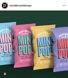 three bags of popcorn are shown in this screenshot with the words pop corn on them