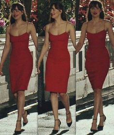 Anastasia Steele Outfits, Sheath Prom Dress, Dakota Johnson Style, Chique Outfit, Chique Outfits, Red Dress Outfit, Outfit Trends, Dakota Johnson