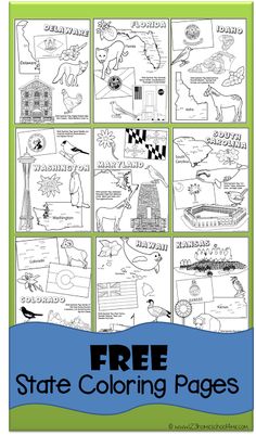 state coloring pages for kids with the words, free state coloring pages and pictures on them