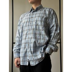 Burberry Vintage Blue Nova Check Shirt Size Large Great Condition, Little Invisible Stain Perfect Cozy Shirt In A Light Color Authentic Blue Casual Business Shirt, Blue Casual Shirt For Business Casual, Blue Button-up Shirt For Casual Gatherings, Blue Casual Tops For Business Casual, Plaid Casual Tops For Business, Plaid Casual Top For Business Casual, Plaid Tops For Business Casual, Burberry Shirts For Men, Blue Nova