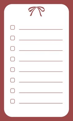 a red and white checklist with a bow on it