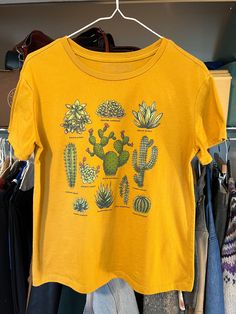 Cactus T-Shirt Casual Crew Neck Top With Plants Print, Casual Short Sleeve Tops With Plant Print, Yellow Crew Neck T-shirt With Plant Print, Cactus Jack Tshirt, Yellow Short Sleeve T-shirt With Plant Print, Yellow T-shirt With Plants Print, Cactus Clothes, Pink Cactus Shirt, Cactus Sweatshirt