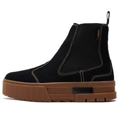 Puma Mayze Chelsea Suede Wns Black/Brown Sneakers/Shoes Short Boot, Black Gums, Brown Sneakers, Chelsea Boot, College Outfits, Short Boots, Sneakers Shoes, Black Ankle Boots, Sleek Design