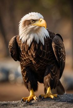 an eagle standing on top of a rock