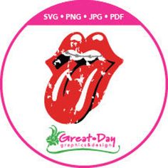 the rolling stones'logo on a white background with pink and green lettering that says great day