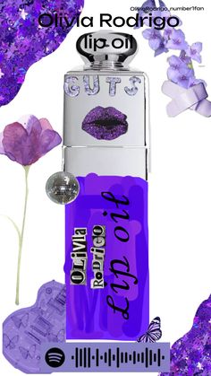 a bottle with purple flowers and butterflies on it