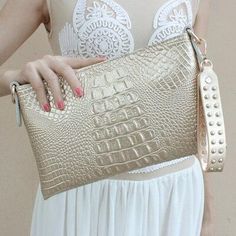 Gold Envelope, Cheap Purses, Leather Clutch Purse, Handbags Affordable, Crocodile Pattern, Cheap Bags, Envelope Bag, Leather Clutch Bags, Evening Clutch Bag