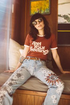 Feel Your Feelings Fitted Ringer by The Bee and The Fox Feel Your Feelings, 70s Look, Graphic Tee Outfits, Graphic Tees Vintage, Live Your Best Life, Fitted Tee, Ringer Tee, The Bee, Tee Outfit