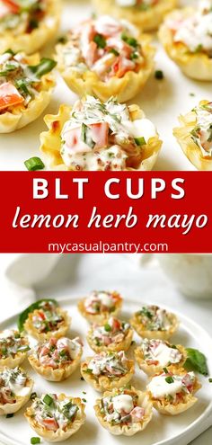 small cups filled with lemon herb mayo and garnished with fresh herbs