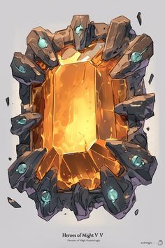 an illustration of a yellow diamond surrounded by rocks and stones, with the words house of mighty v on it