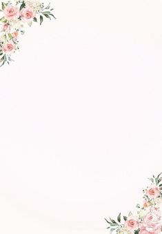 a white background with pink flowers and green leaves on the bottom right corner is an empty space for text