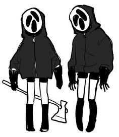 two people in black and white clothes with hoods