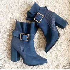 Ankle Booties Navy Suede Buckles Are Adjustable Inside Zip Worn Once Suede Ankle Boots, Ankle Booties, Bootie Boots, Ankle Boots, Color Blue, Size 6, New York, Women Shoes, Navy