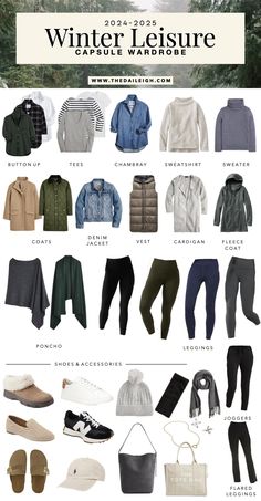 Winter Leisure Capsule Wardrobe 2024-2025, Casual Winter Capsule Wardrobe 2024 2025, Leggings Winter Outfit Ideas, Leggings Outfits Over 40, Leggings Outfits Over 50, What To Wear in Winter 2024 2025 Wardrobe Basics List, Wardrobe Essentials List, Leggings Outfit Winter, Over 40 Outfits, Classic Outfits For Women, 50th Clothes, Mom Wardrobe, Summer Wardrobe Essentials, Coordinating Outfits