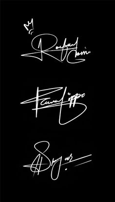 four different types of handwriting on a black background