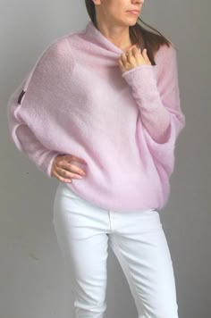 Light pink sweater light pink cardigan knitwear handmade | Etsy Chic Oversized Pink Sweater, One Size Pink Soft Knit Sweater, Cozy Pink One Size Poncho, Pink Mohair Sweater For Spring, Cozy Pink Mohair Sweater, Pink Long Sleeve Poncho One Size, Oversized Pink Poncho For Spring, Pink Dress Outfit Casual, Pastel Sweaters