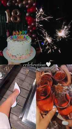 there are pictures of people celebrating with cake and drinks