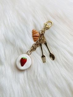 New strawberry scone zipper pull bag charm Backpack Accessories Keychain, Embroidery Charms, Bag Charms Aesthetic, Strawberry Scone, Italian Minimalism, Strawberry Keychain, Purse Charms Diy, Everyday Bag Essentials, Pretty Purses